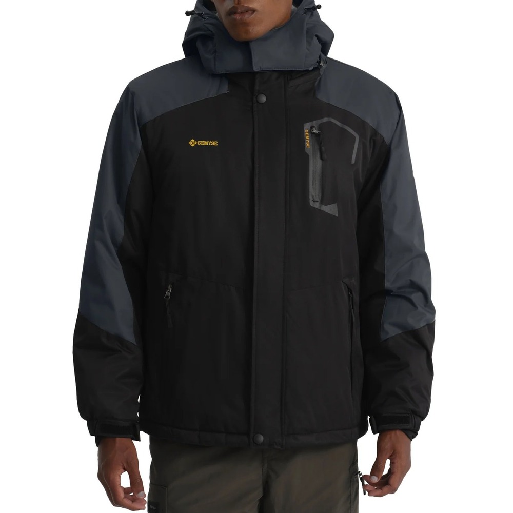 GEMYSE Mens Mountain Waterproof Ski Jacket Hooded Winter Snow Coat Black Grey M